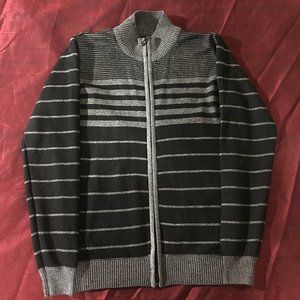True Rock Black & Gray Stripe Full-Zipper Sweater - Small